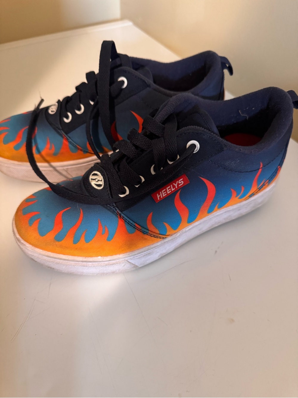 Heelys Kids Navy Blue Shoes with Orange Flame Accent